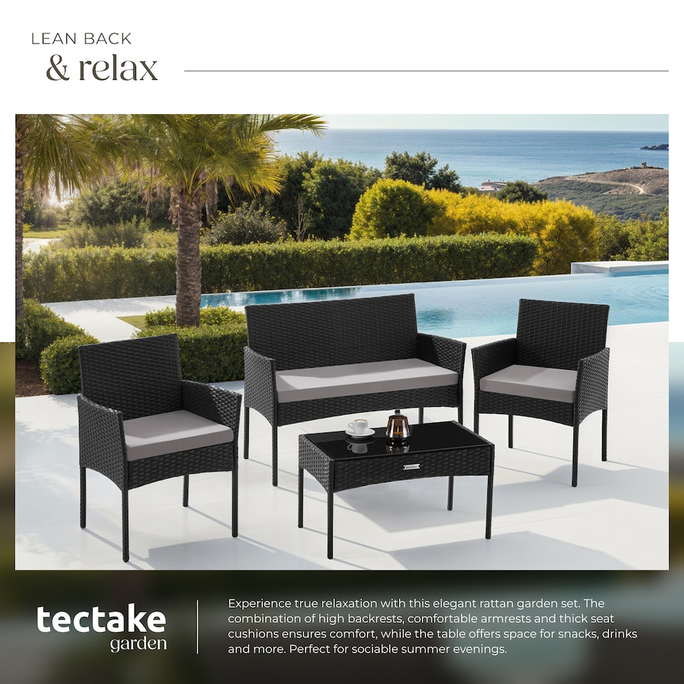 image 1 of Rattan Garden Furniture Palese - for 4 people, weather resistant | Black | black | 57 x 104 x 79 cm | 1