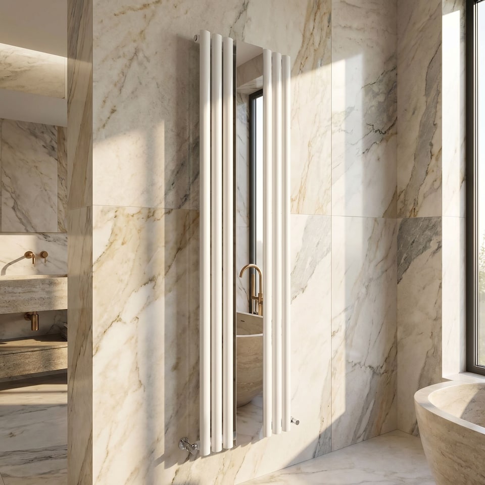image 1 of Balterley Embrace Vertical Single Panel Radiator with Mirror | White | Gloss White | 1