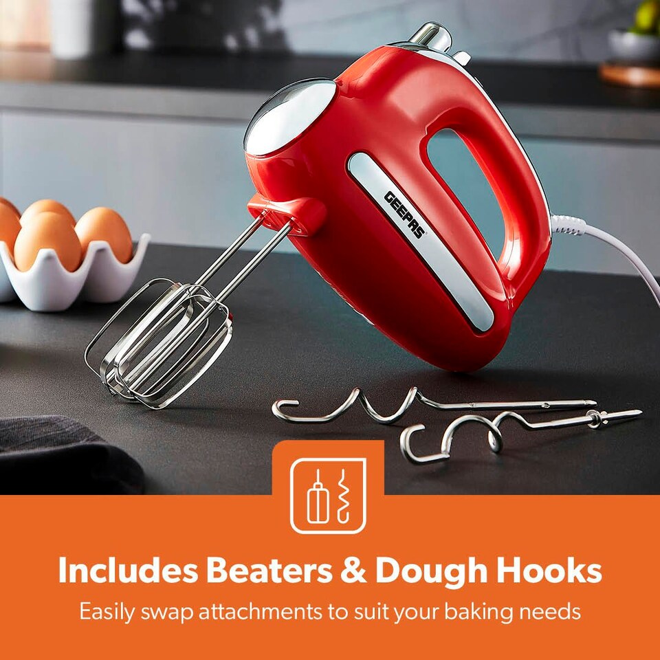 image 1 of GEEPAS Electric Hand Mixer 5 Speeds & Turbo Electric Whisk, Retrovive Red