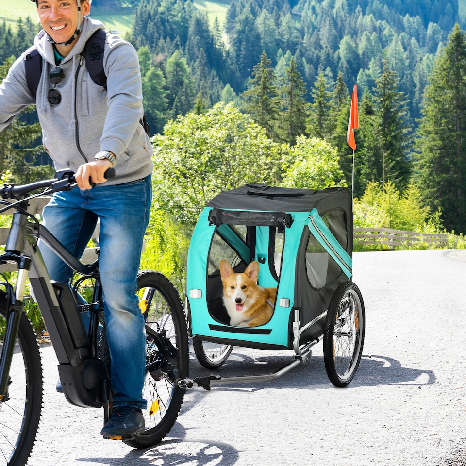image 1 of PawHut Pet Bicycle Trailer Dog Cat Bike Carrier Water Resistant Green Outdoor