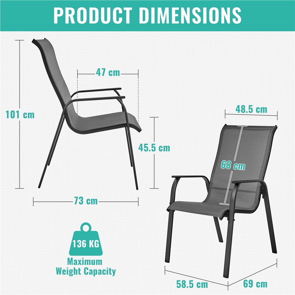 image 1 of Yaheetech Set of 2 Outdoor Texteline Stackable Dining Chairs with Backrest-Grey | Grey | Grey | One Size