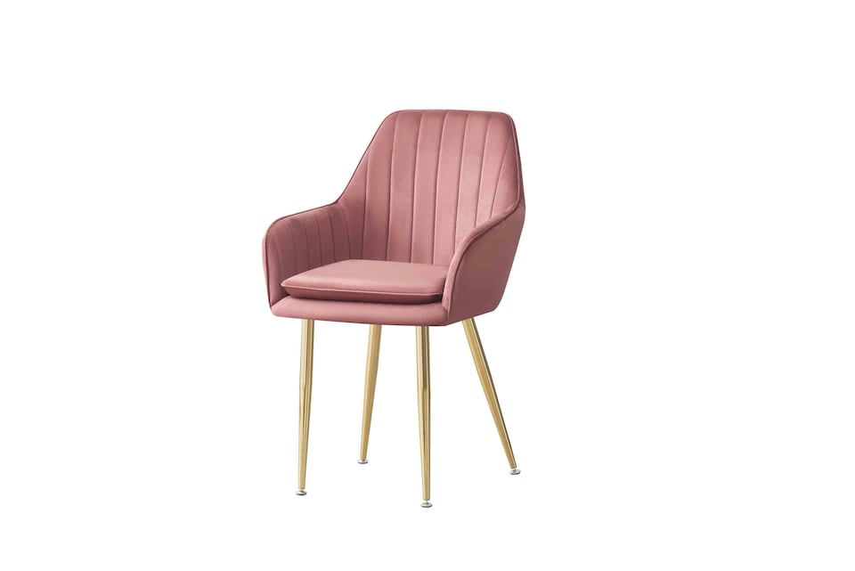 image 1 of MOF Set of 4 Dining chair Armchair with Armrest & Backrest Upholstered seat with Metal legs T05 | Pink
