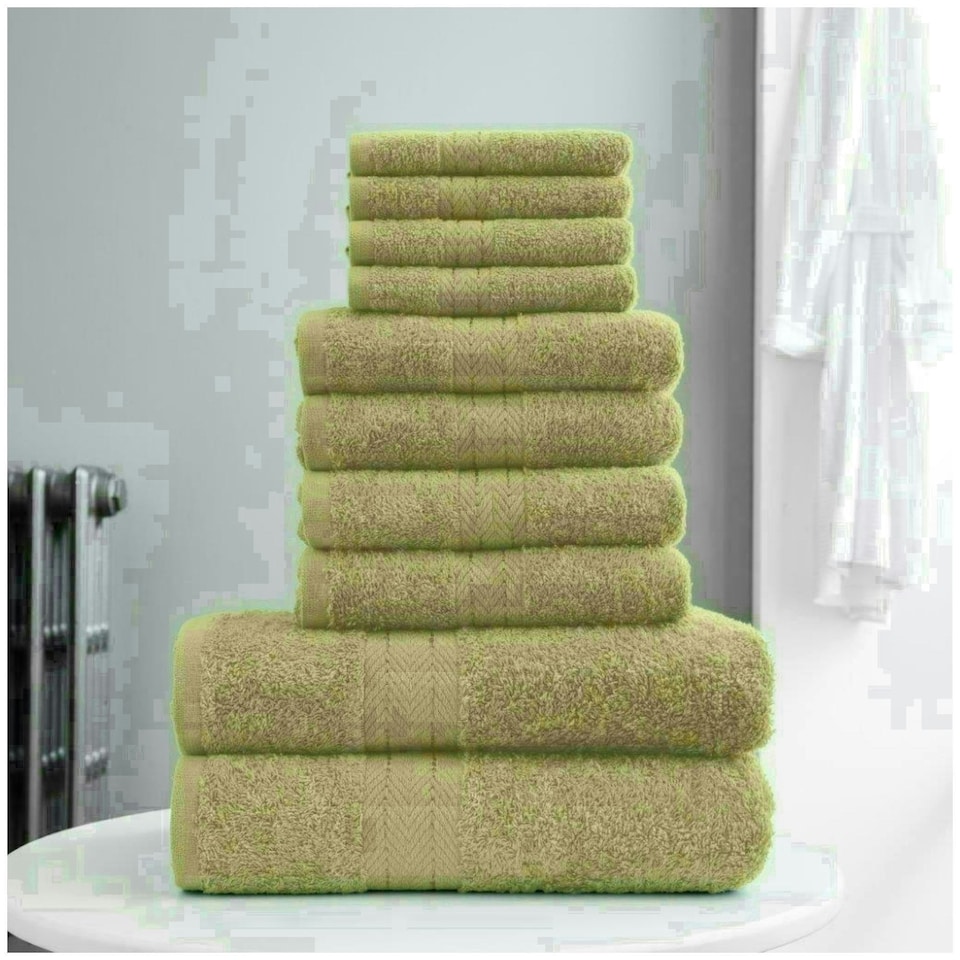 image 1 of VELVETIO 10 Piece Towel Bale Set Toronto Stripe Pattern - 100% Cotton, 450 GSM Cream | Mocha