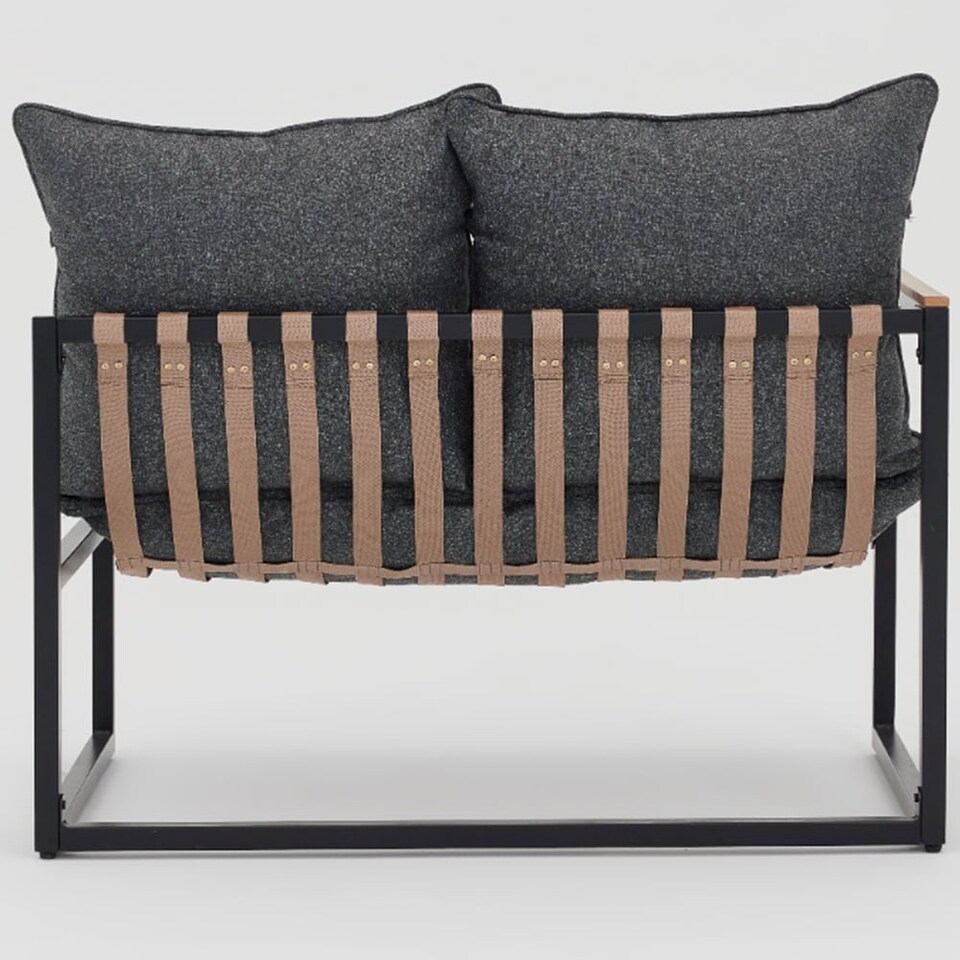 image 1 of Garden Sofa Set Lounge Outdoor 2 Seater Sofa Chairs Coffee Table Grey Cushions 4 Seater Black Furniture - Porto