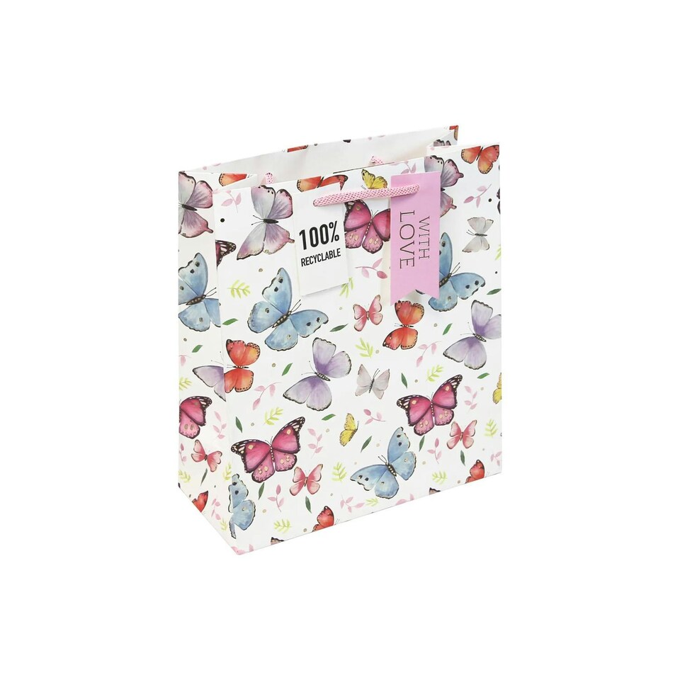 Pack of 6 Butterfly Medium Gift Bags White