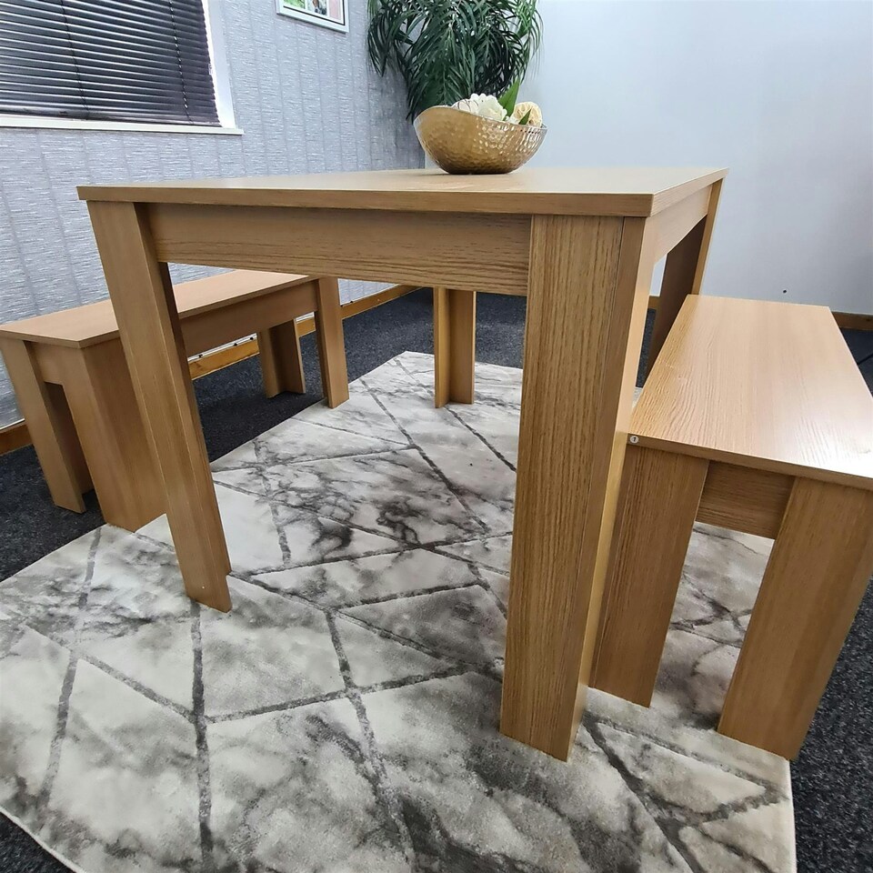 image 1 of Dining Table Set with 2 Benches Dining Room and Kitchen table set of 2 Grey