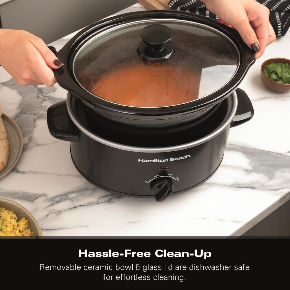 image 1 of Hamilton Beach Slow Cooker, 3.5 Litres, Comfort Cook, 160W, Energy-Efficient, Removable Oven-Safe Ceramic Bowl, 3 Heat Settings, Serves 2-4 People, Easy Clean, Black - HBSC040B