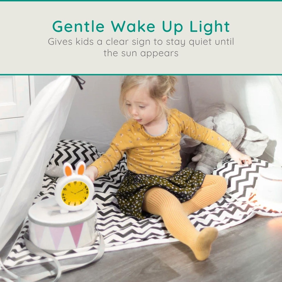 image 1 of Alecto BC-100 Bunny Sleep Trainer for Kids, Day & Night Clock, Blue Moon & Orange Sun Display, Rechargeable, Night Light, Alarm Function