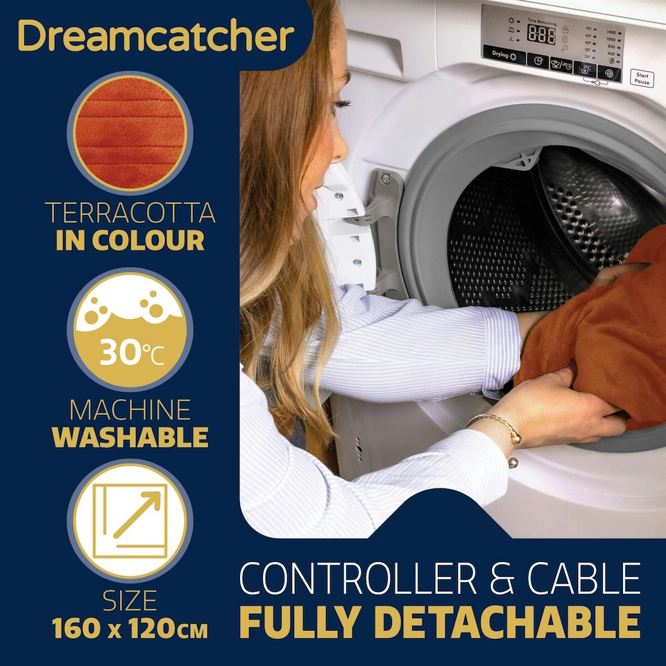 image 1 of Dreamcatcher Deluxe Terracota Electric Throw Heated Double Over Blanket Soft Fleece | Orange | Orange | One Size | 1