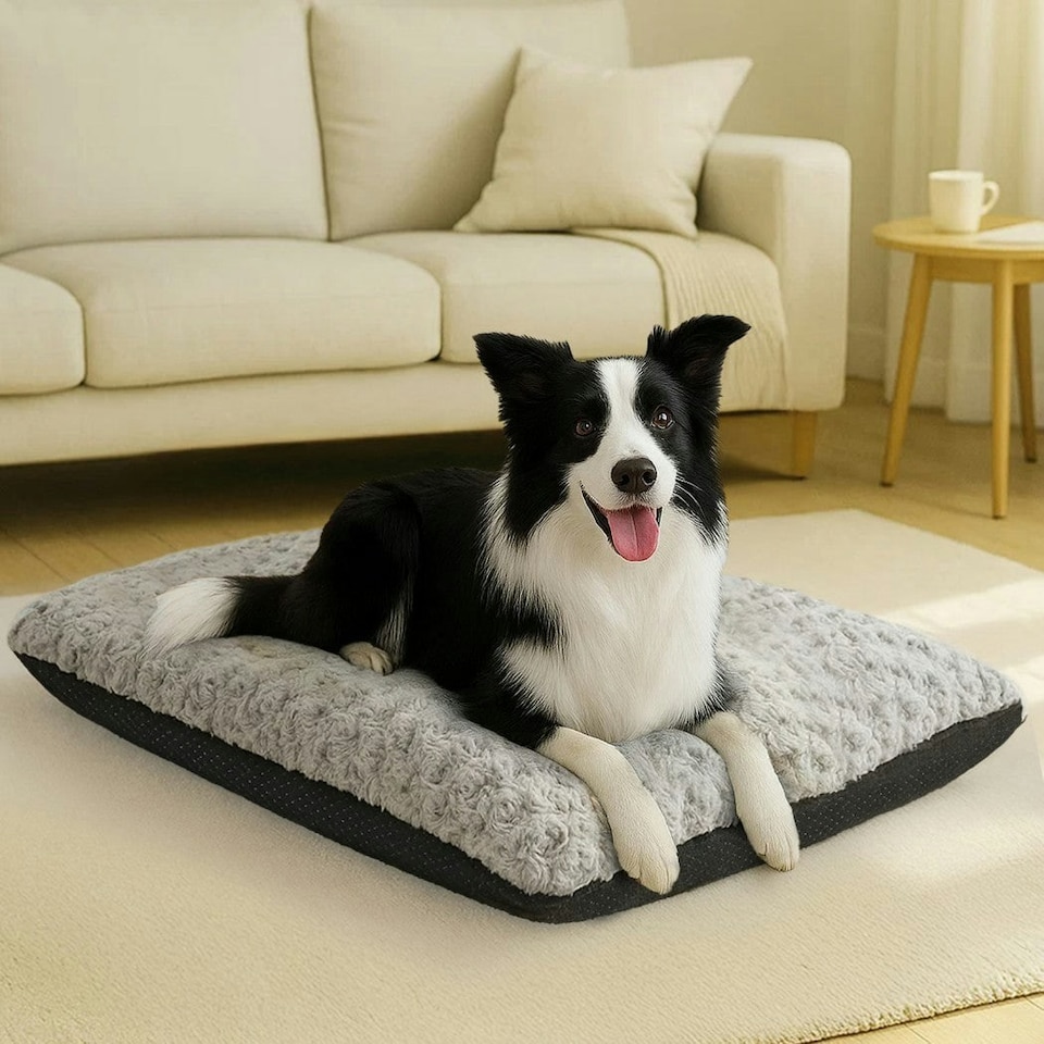 image 1 of Skylos Pet Bed Dog Calming Soft Warm Plush Mattress Comfy Removable Washable Cover Grey | Grey | Medium