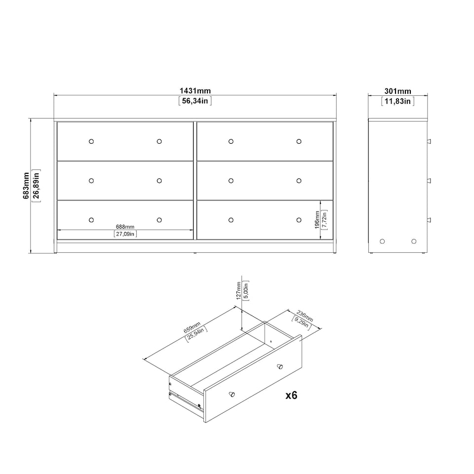 image 1 of May Chest of 6 Drawers (3+3) in Jackson Hickory Oak