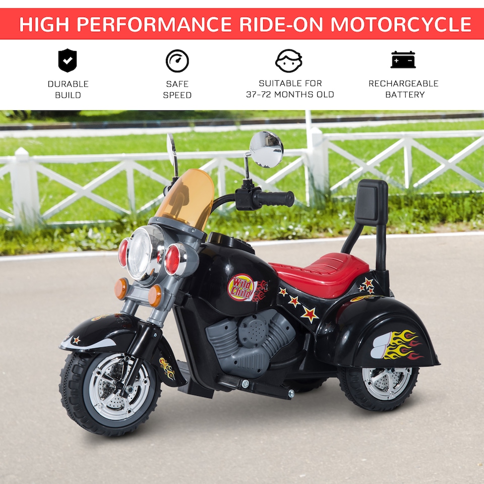 image 1 of HOMCOM Kids Electric Motorbike 6V Children Ride On Motorcycle Battery Powered Toy with Lights Sound for 3-6 Years Old Black