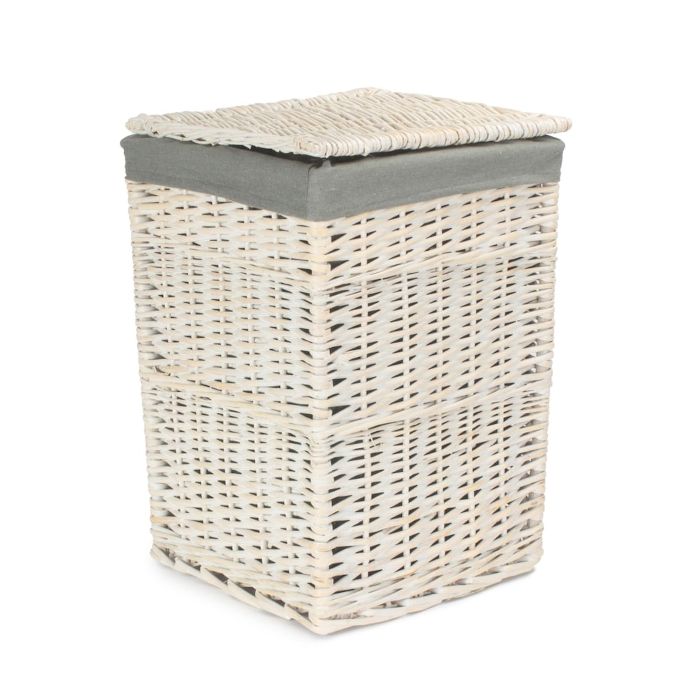 image 1 of Large Square White Wash Laundry Hamper with Grey Sage Lining | Grey | Grey