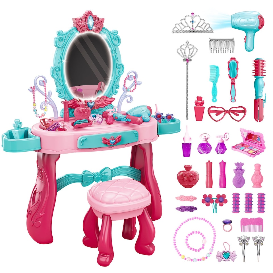 image 1 of Role Play Girls Dressing Vanity Table Set Makeup Set with Light and Sound