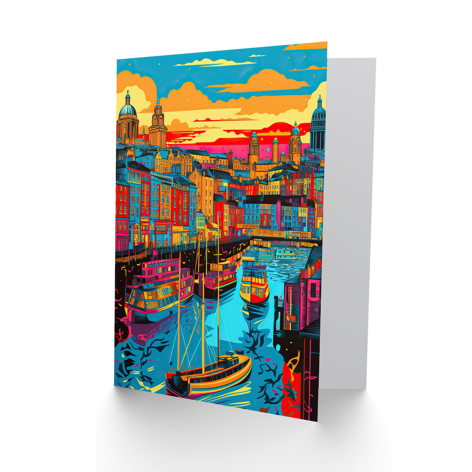 image 1 of Liverpool City Waterfront Sunset Travel Birthday Card
