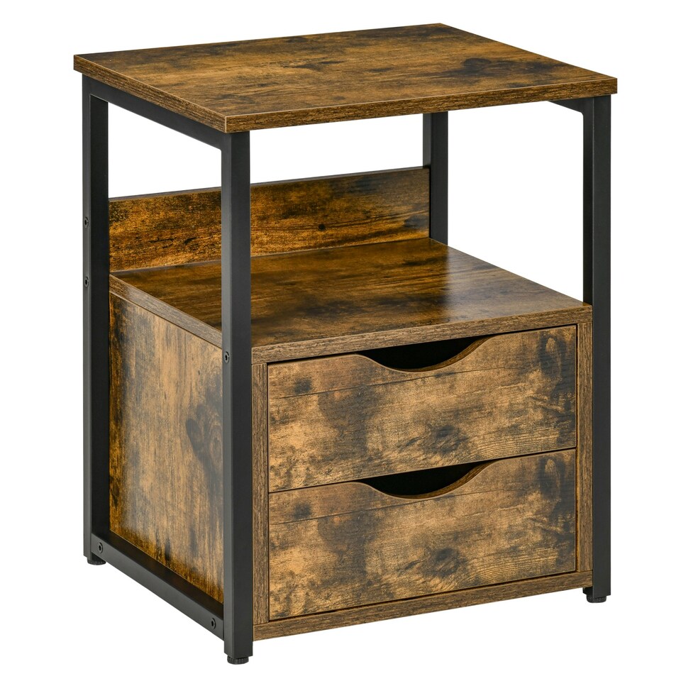 image 1 of HOMCOM End Table Bedside Desk Slim Storage Cabinet with Shelf Brown Grey