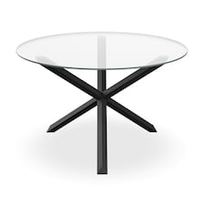 Malvern Round Dining Table 4-6 Seater w Solid Black Oak Legs | Clear | Glass