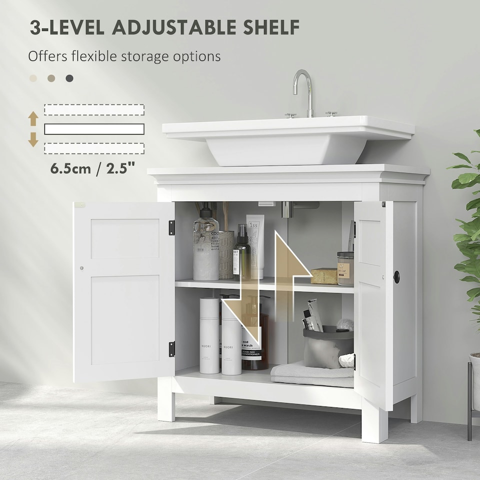 image 1 of HOMCOM 2-Tier Bathroom Sink Cabinet, Freestanding Storage Cabinet, White 