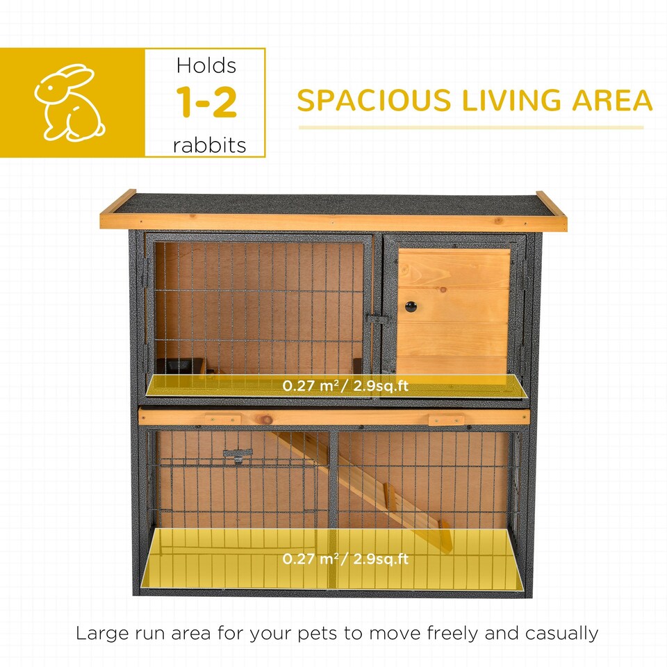 image 1 of PawHut Guinea Pig Hutch, Elevated Pet House w/ Tray & Ramp, Yellow