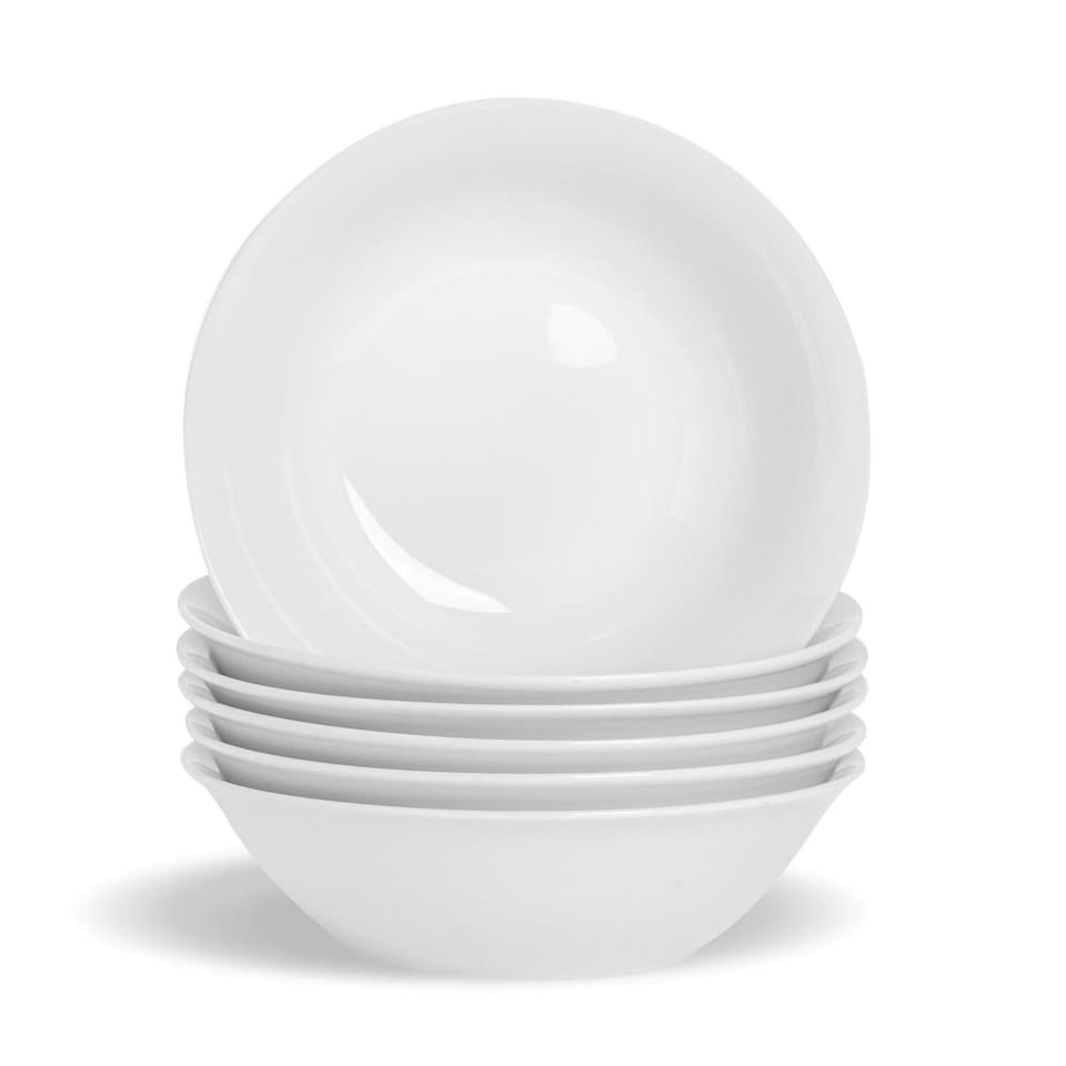 image 1 of Glim Glam Dinner Set Plates Bowls White Porcelain 18pc Set Rim
