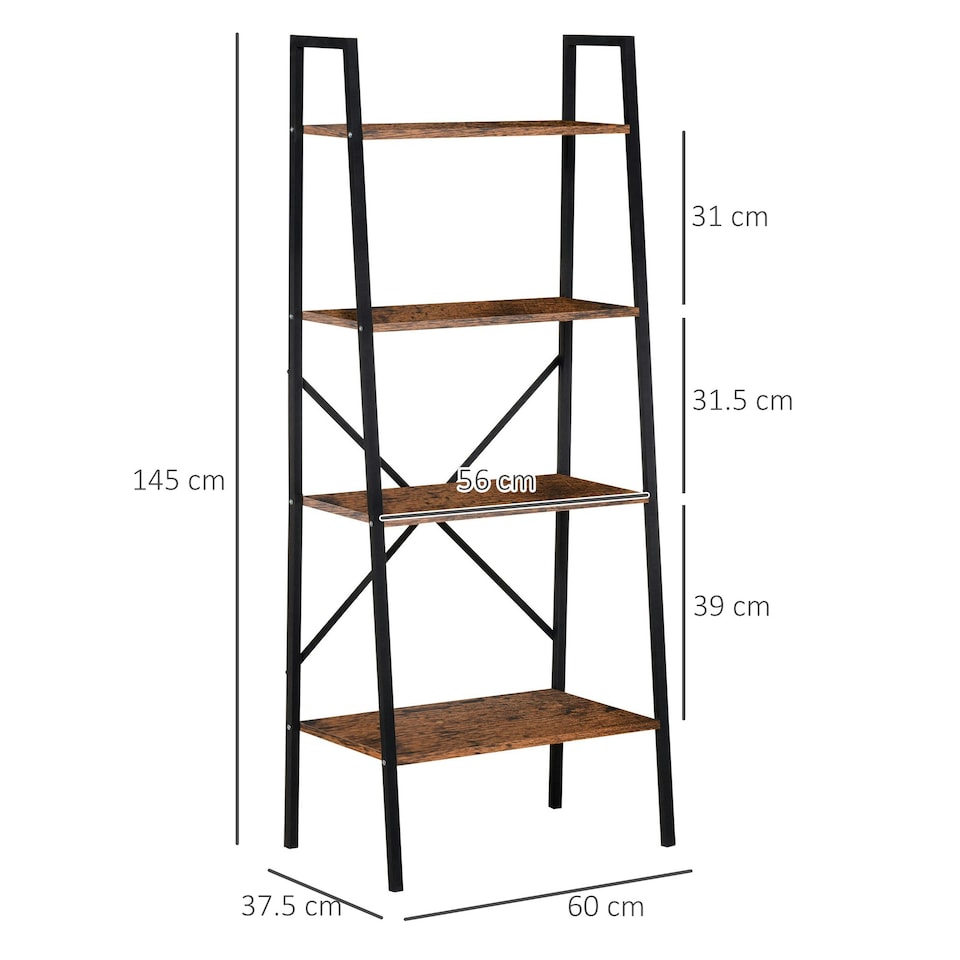 image 1 of HOMCOM 4-Tier Minimalistic Ladder Shelf Unit Steel Frame Display Storage