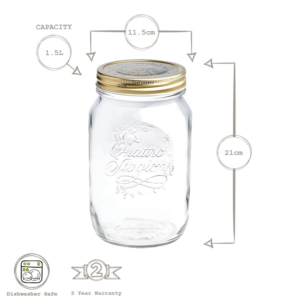 image 1 of Bormioli Rocco Quattro Stagioni Mason Jars - 1.5 Litre - Pack of 3