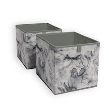 OHS 2 Pack Folding Storage Marble Print Cubes Space Saving Home Bedroom Clothes Toy Organiser Grey