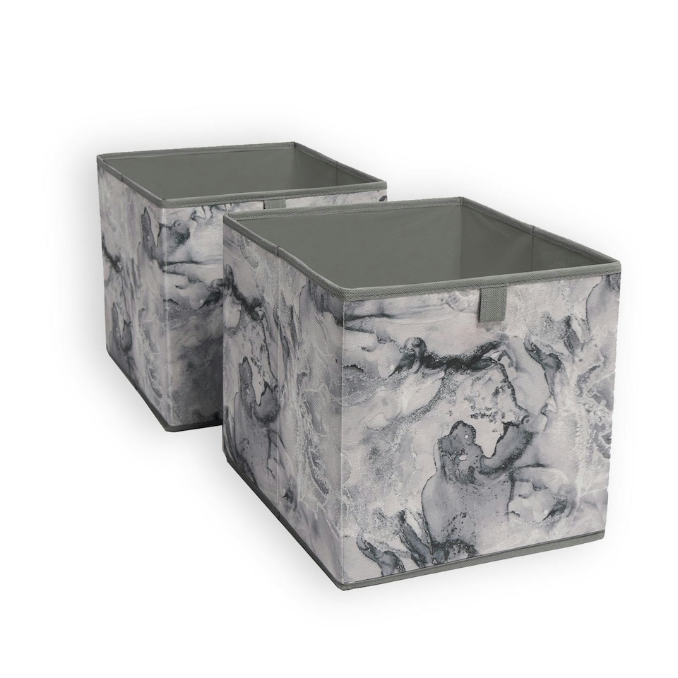 image 1 of OHS 2 Pack Folding Storage Marble Print Cubes Space Saving Home Bedroom Clothes Toy Organiser Grey
