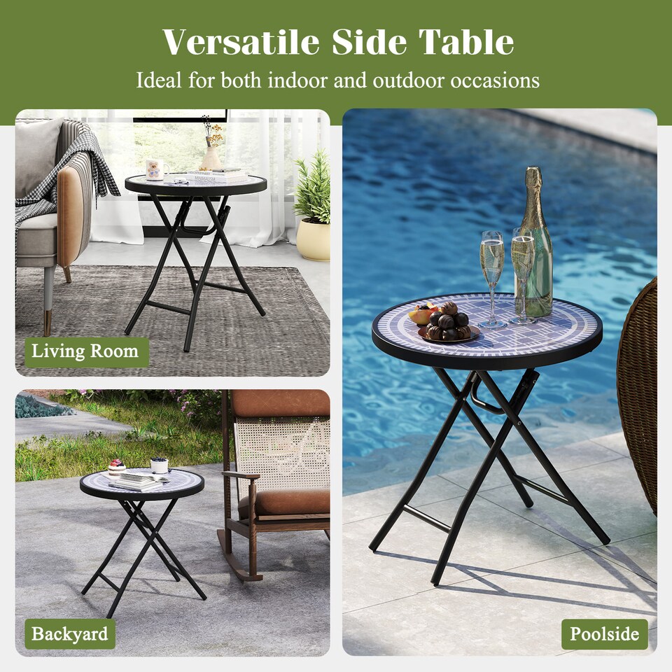 image 1 of COSTWAY Folding Glass Table Portable Patio Coffee Table w/Footpads-Grey