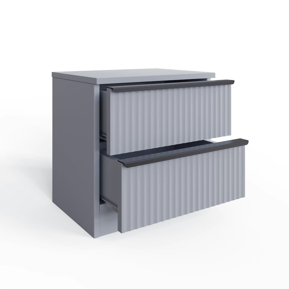image 1 of FWStyle Lania Ripple Ridged 2 Drawer Bedside Table Nightstand Matt Grey