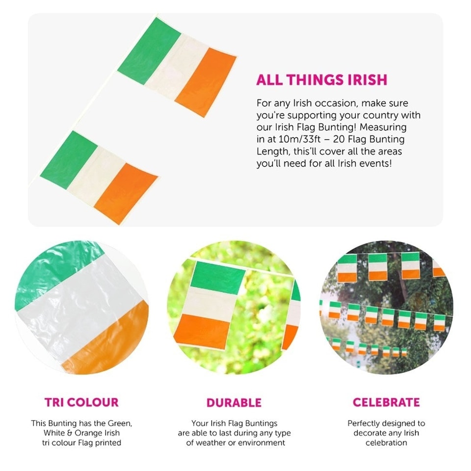 image 1 of Ireland Flag Bunting – Irish Tricolour Party Decoration for Indoor & Outdoor Use N/A