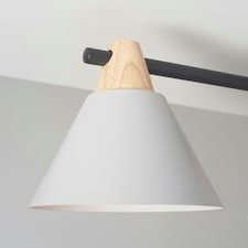ValueLights Scandi 3 Way Matte Black And Wood Ceiling Light Fitting With Grey Cone Shades