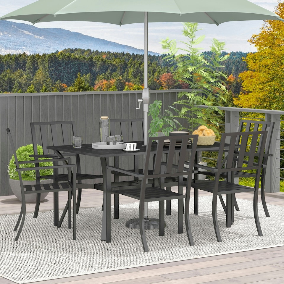 image 1 of Outsunny 7 Pieces Patio Dining Set with Umbrella Hole, for Poolside