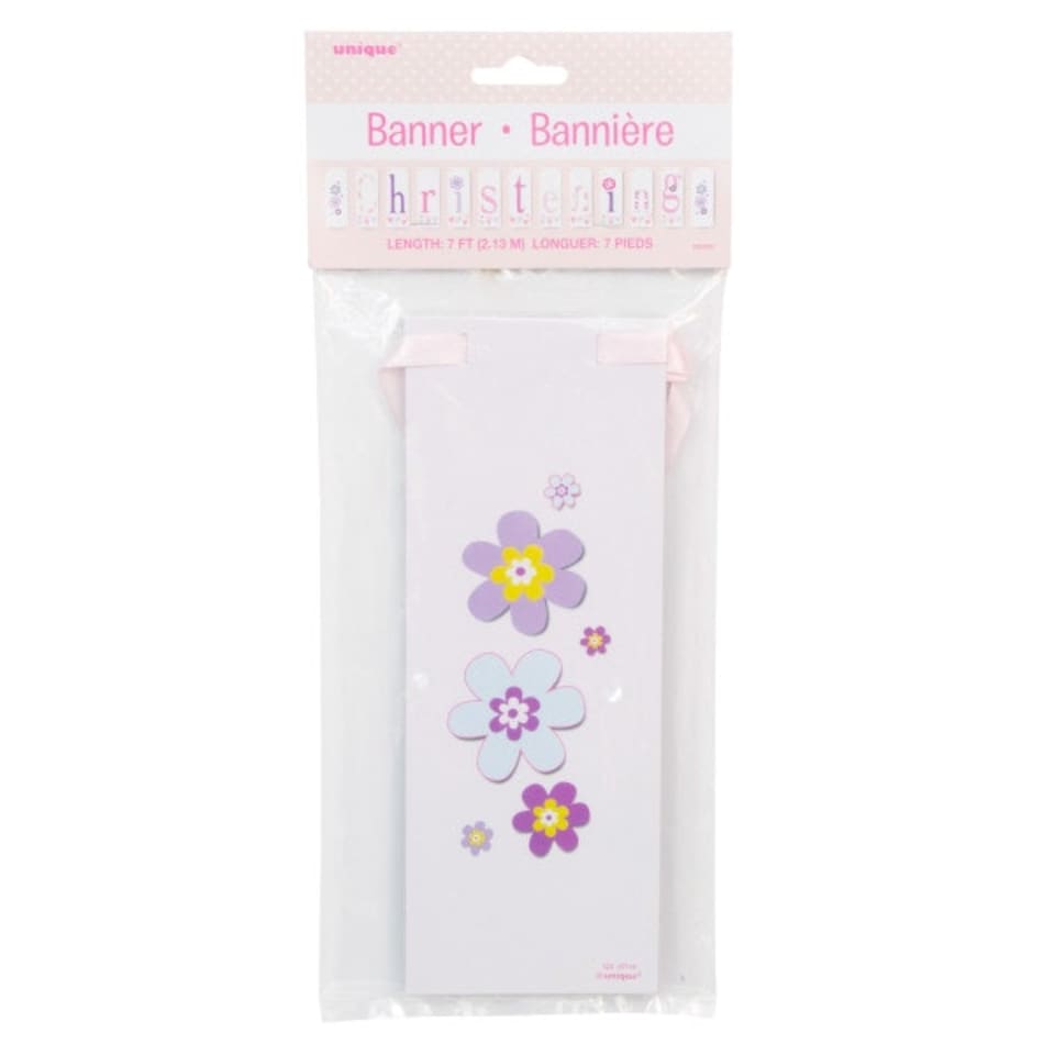 image 1 of 7ft Pink Bunting Christening Block Banner