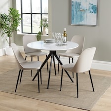 Aspen Round Dining Table and 4 Duo Plastic Seat Chairs with Metal Legs - Calico/Black/White - Flat Packed White