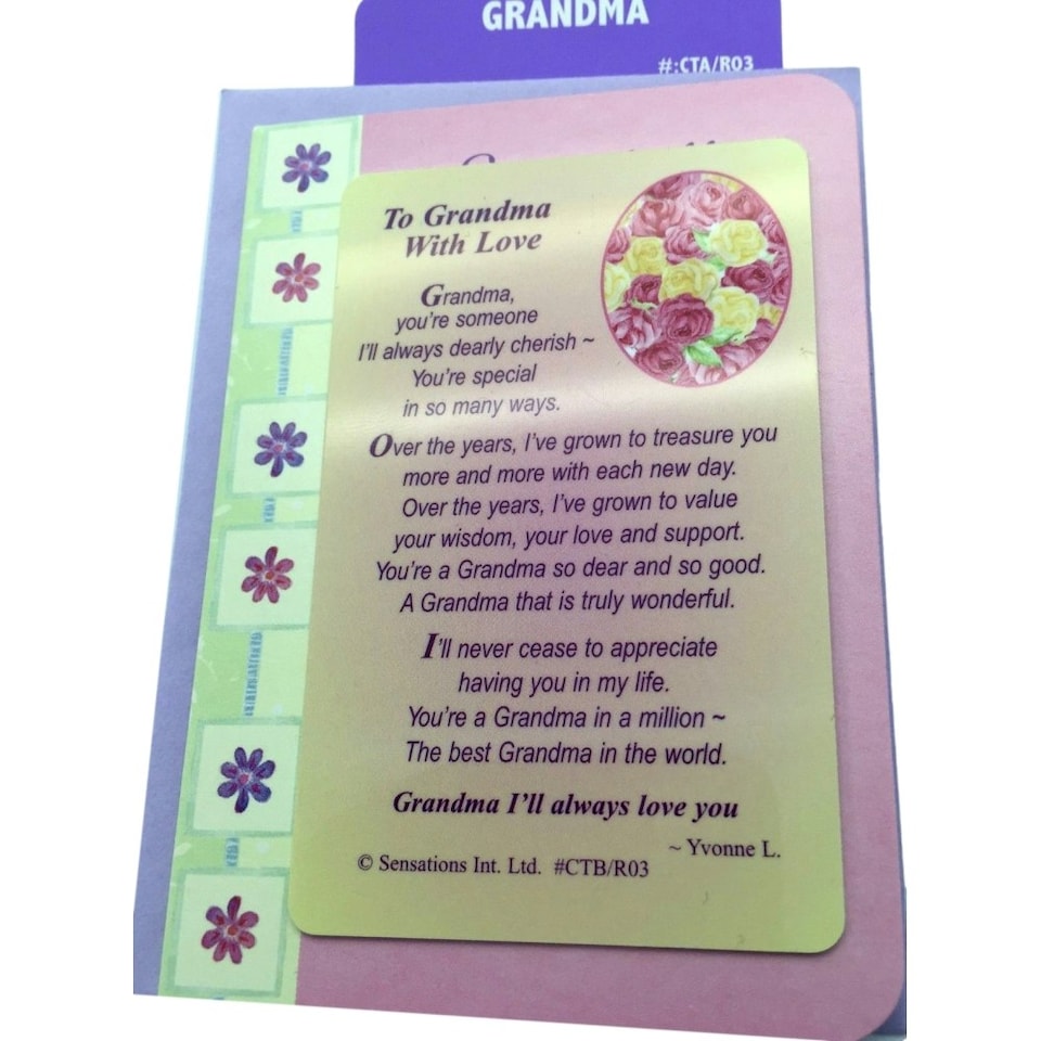 image 1 of To Grandma With Love..Wallet Card (Sentimental Keepsake Wallet / Purse Card)