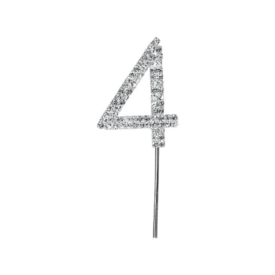 Apac Rhinestone 4th Birthday Cake Topper - Silver/Clear - One Size