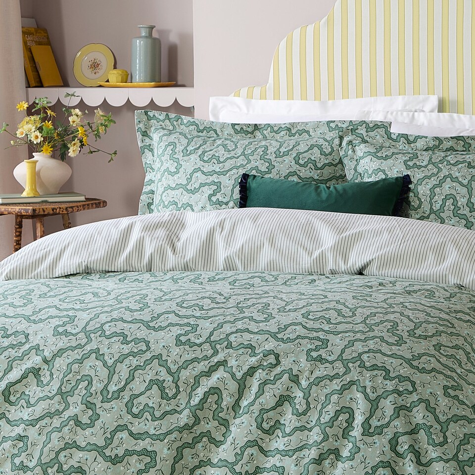 image 1 of Wylder Brianna Floral 100% Cotton Duvet Cover Set, King, Green | Green | King