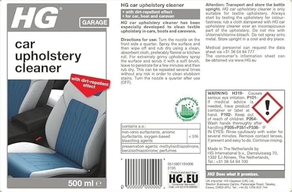 image 1 of HG car Upholstery Cleaner 0.5L