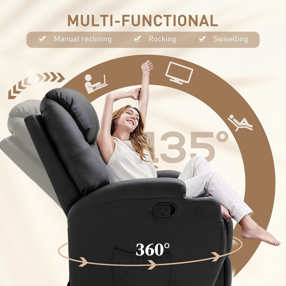image 1 of HOMCOM 8-Point Massage Recliner Sofa Rocking Swivel with Remote, Black