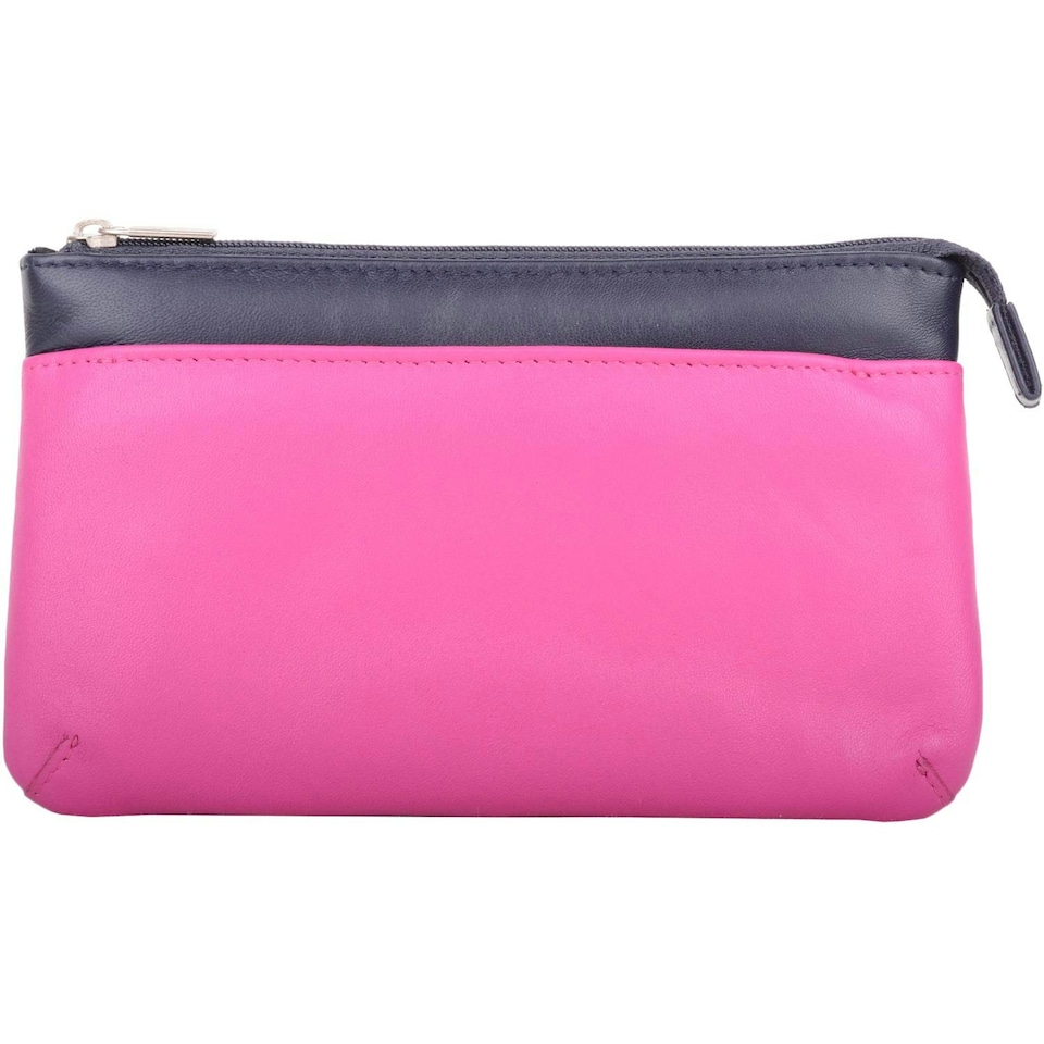 image 1 of Soft Leather RFID Protected Money / Credit Card / Phone Pouch / Purse Pink | Navy/Fuchsia