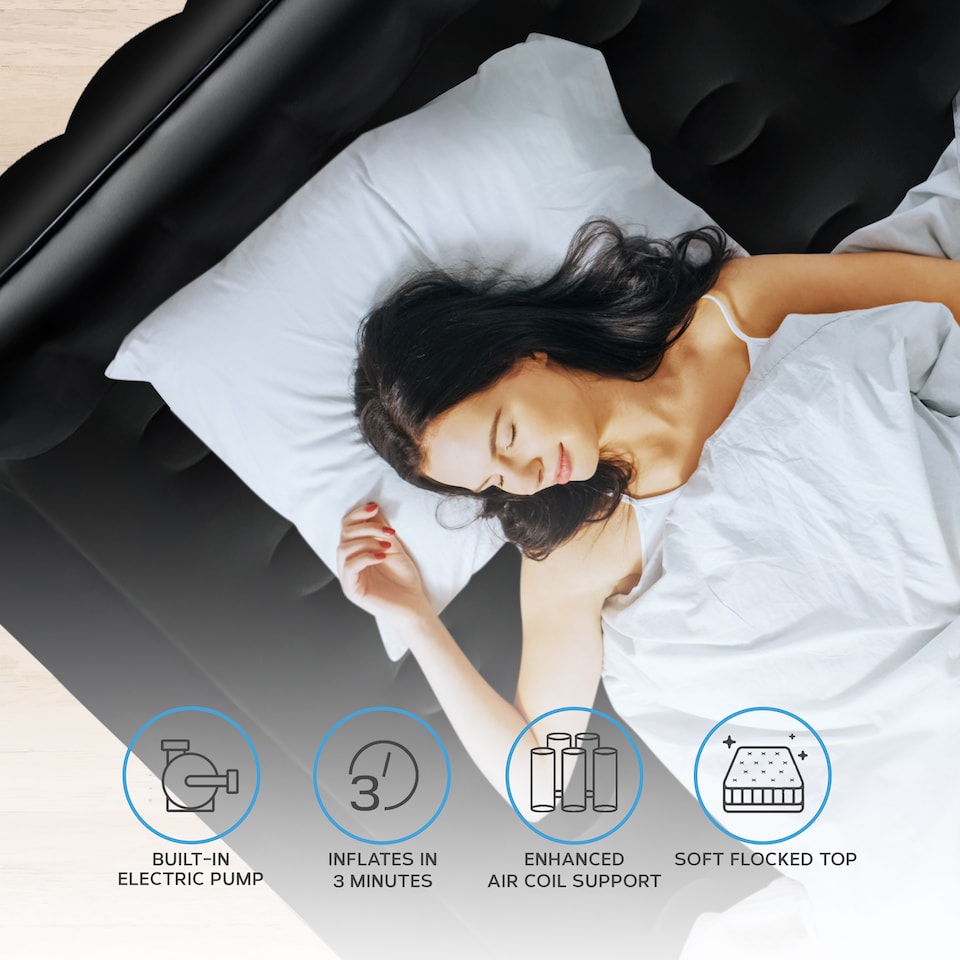 image 1 of Get Fit Air Bed With Built In Electric Pump - Premium King Airbed - Quick Blow Up Bed With Headboard & Free Inflatable Pillow | Black | Black Mono | 1