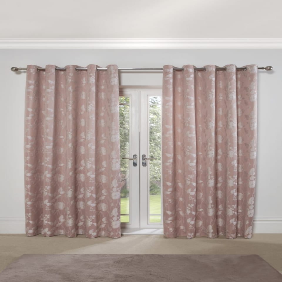image 1 of Meadows Lined Eyelet Jacquard Curtains 116cm x 137cm Blush Pink | Pink | Pink