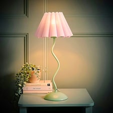 ValueLights Wiggle Lilac Pleated Scallop Lamp Shade Moss Green Metal Table Lamp and LED Bulb Green