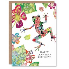 Happy Leap Year Birthday Frog Colourful Pattern Floral Folk Art Design