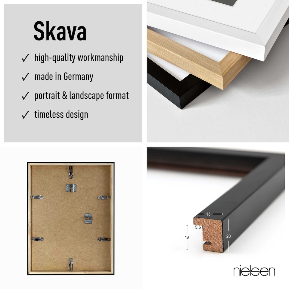 image 1 of Nielsen Skava Wooden Picture Frame with White Mount - Real Glass - Black - 60cm x 80cm