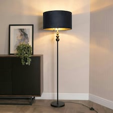 ValueLights Marissa Black Stacked Ball Floor Lamp with Black Velvet with Gold Inner Lamp Shade and LED Bulb