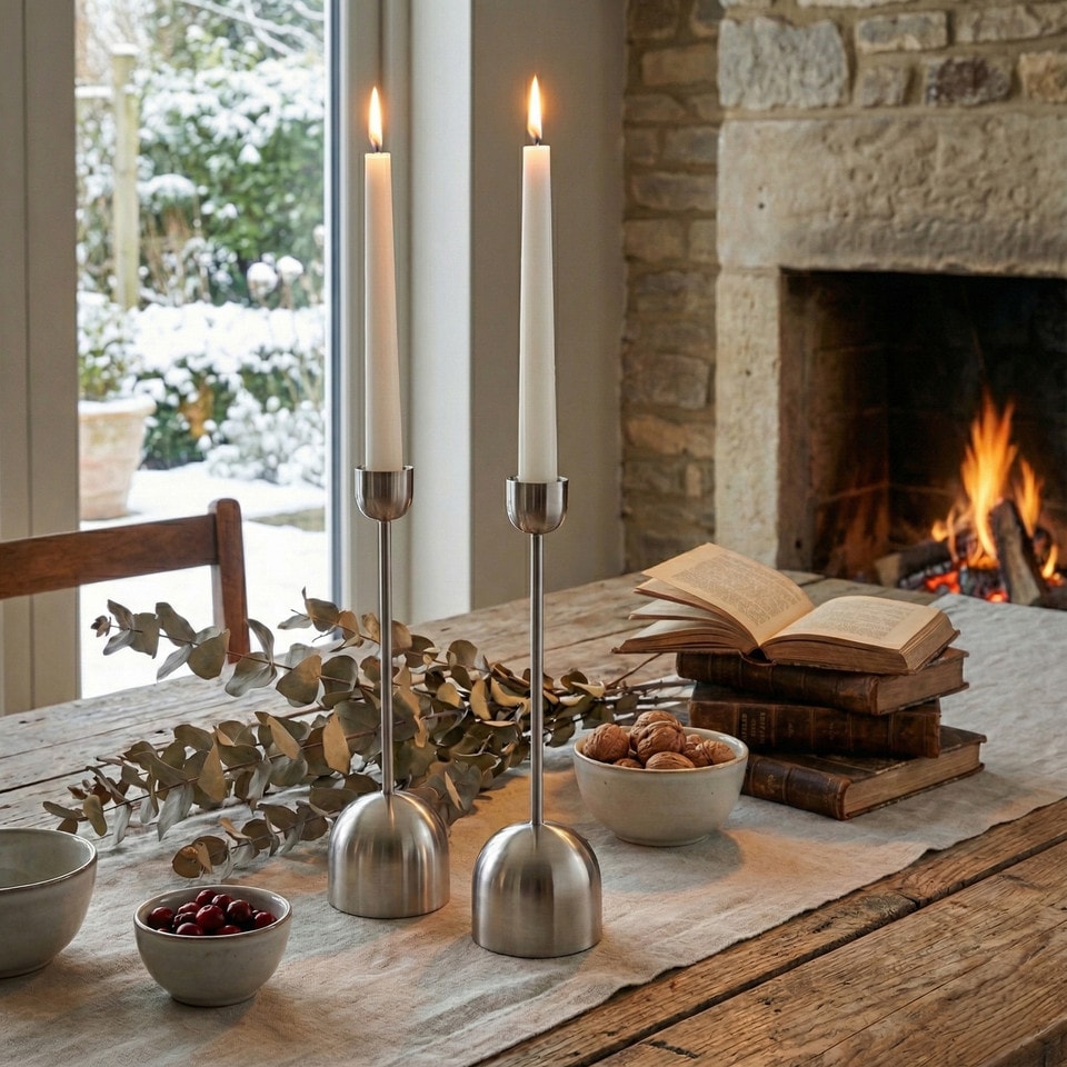 image 1 of Metal Taper Candlestick Bell Candle Holder Stand Wedding Centrepiece Display | Silver | 2x Silver 36cm