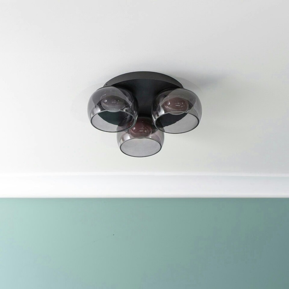 image 1 of ValueLights Alissa Matte Black IP44 3 Way Smoked Glass Integrated LED Ceiling Light | Black