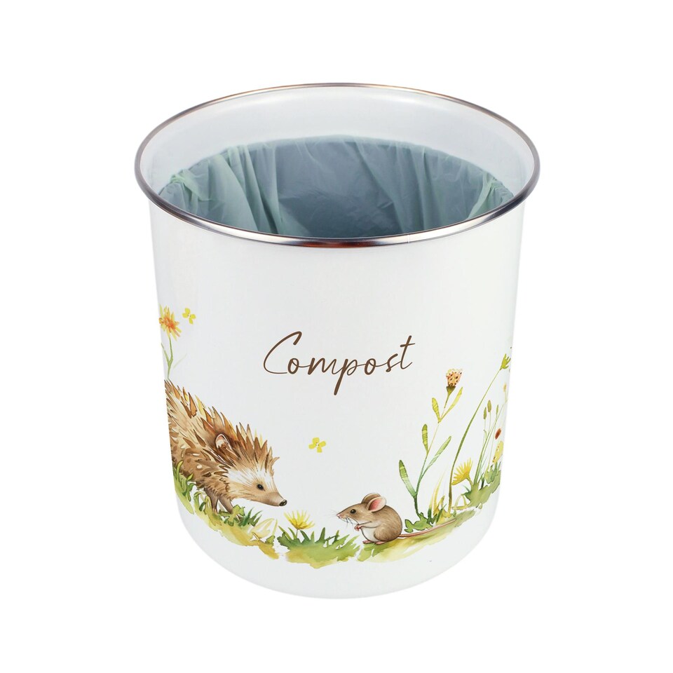 image 1 of Hedgehog & Mouse Compost Caddy - Metal 2L Decorative Kitchen Food Waste Bin